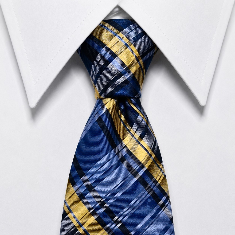 Chaps Necktie Mens OS Blue Yellow Plaid Silk Hand Made Classic Professional Tie